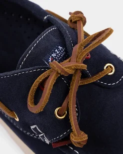 Blaue Leder-Bootsschuhe