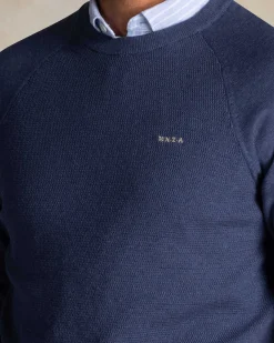 Blauer Baumwollpullover mit Rundhalsausschnitt