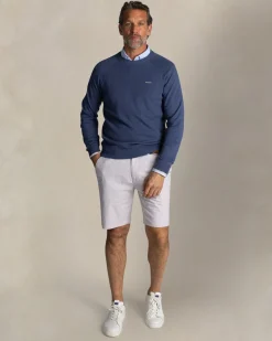 Blauer Baumwollpullover mit Rundhalsausschnitt