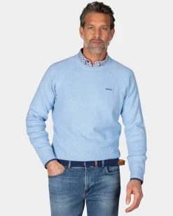 Blauer einfarbiger Pullover mit Rundhalsausschnitt