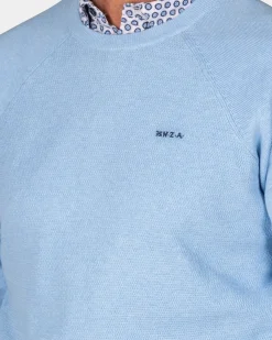 Blauer einfarbiger Pullover mit Rundhalsausschnitt