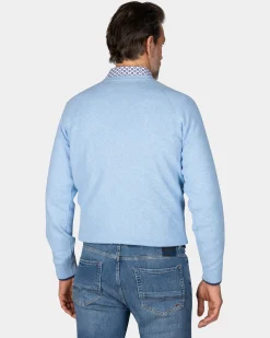 Blauer einfarbiger Pullover mit Rundhalsausschnitt