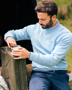 Blauer einfarbiger Pullover mit Rundhalsausschnitt