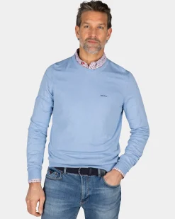 Blauer Pullover mit Rundhalsausschnitt