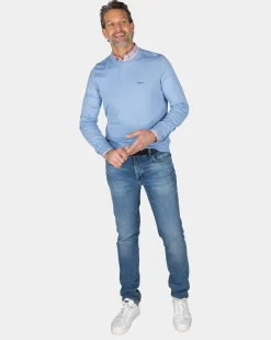 Blauer Pullover mit Rundhalsausschnitt