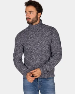 Blauer Wollpullover mit Rollkragen - Tin Blue