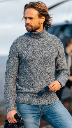 Blauer Wollpullover mit Rollkragen - Tin Blue