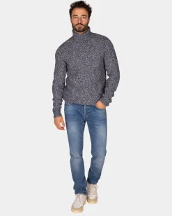 Blauer Wollpullover mit Rollkragen - Tin Blue