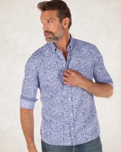Blaues Baumwollhemd mit Blumendruck