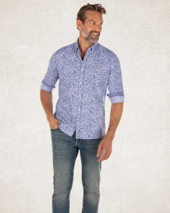 Blaues Baumwollhemd mit Blumendruck