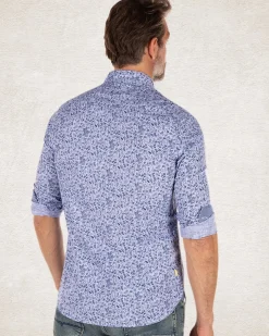 Blaues Baumwollhemd mit Blumendruck
