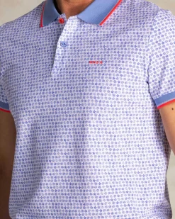 Blaues Baumwoll-Poloshirt mit grafischem Print