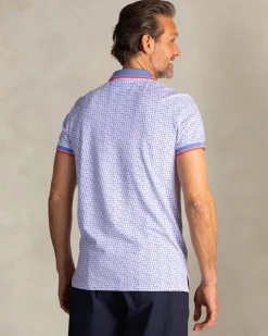 Blaues Baumwoll-Poloshirt mit grafischem Print