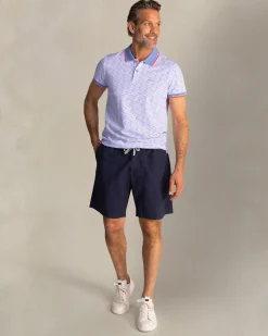 Blaues Baumwoll-Poloshirt mit grafischem Print