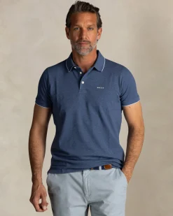 Blaues Baumwoll-Stretch-Poloshirt mit Kontrastfarbe