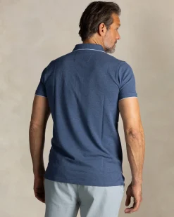Blaues Baumwoll-Stretch-Poloshirt mit Kontrastfarbe