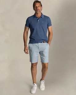 Blaues Baumwoll-Stretch-Poloshirt mit Kontrastfarbe