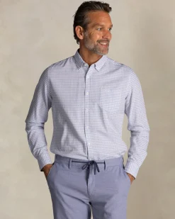 Blaues kariertes Baumwollhemd mit Knopfleiste