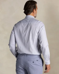 Blaues kariertes Baumwollhemd mit Knopfleiste