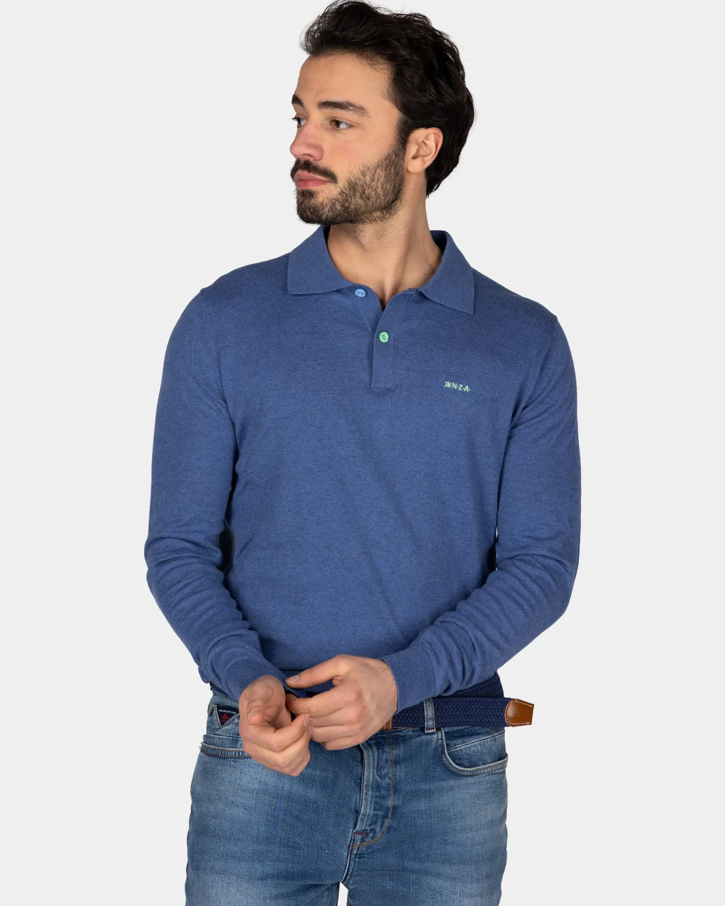 Blaues Langarm-Poloshirt