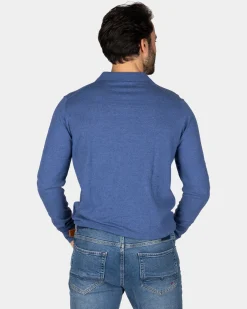 Blaues Langarm-Poloshirt