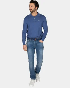 Blaues Langarm-Poloshirt