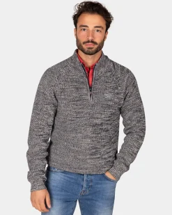 Brauner Baumwollpullover mit halbem Reißverschluss - Mud