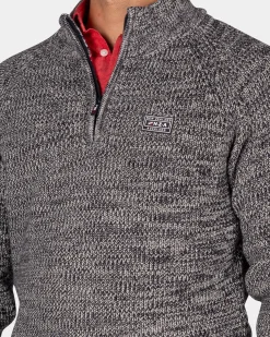 Brauner Baumwollpullover mit halbem Reißverschluss - Mud