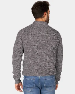 Brauner Baumwollpullover mit halbem Reißverschluss - Mud