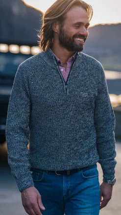 Brauner Baumwollpullover mit halbem Reißverschluss - Mud