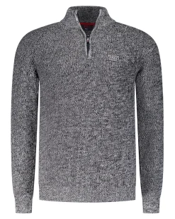 Brauner Baumwollpullover mit halbem Reißverschluss - Mud