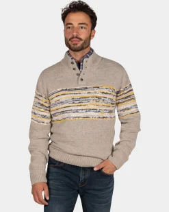 Brauner Baumwollpullover mit gelb-schwarzem Print - Chestnut