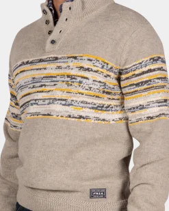 Brauner Baumwollpullover mit gelb-schwarzem Print - Chestnut