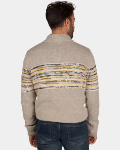 Brauner Baumwollpullover mit gelb-schwarzem Print - Chestnut