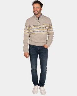 Brauner Baumwollpullover mit gelb-schwarzem Print - Chestnut