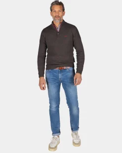 Brauner Pullover mit halbem Reißverschluss - Mud