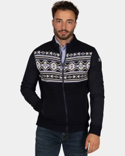 Dunkelblaue Strickjacke mit weiß-blauem Muster - Winter Navy