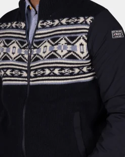 Dunkelblaue Strickjacke mit weiß-blauem Muster - Winter Navy