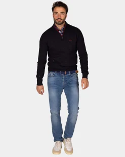 Dunkelblauer Pullover mit halbem Reißverschluss - Winter Navy