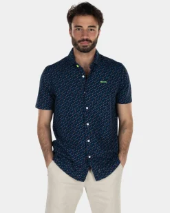Dunkelblaues bedrucktes Hemd mit kurzen Ärmeln - High Summer Navy