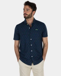 Dunkelblaues bedrucktes Hemd mit kurzen Ärmeln - High Summer Navy