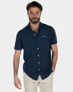 Dunkelblaues bedrucktes Hemd mit kurzen Ärmeln - High Summer Navy