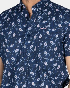 Dunkelblaues Hemd mit Print und kurzen Ärmeln