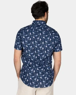 Dunkelblaues Hemd mit Print und kurzen Ärmeln