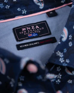 Dunkelblaues Hemd mit Print und kurzen Ärmeln