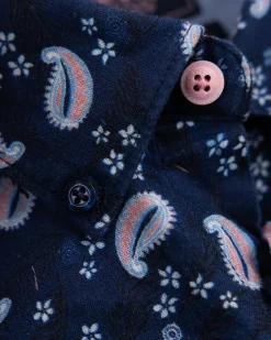 Dunkelblaues Hemd mit Print und kurzen Ärmeln