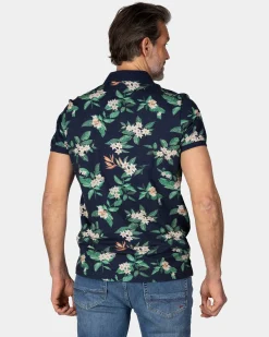 Dunkelblaues Poloshirt mit Blumenmuster