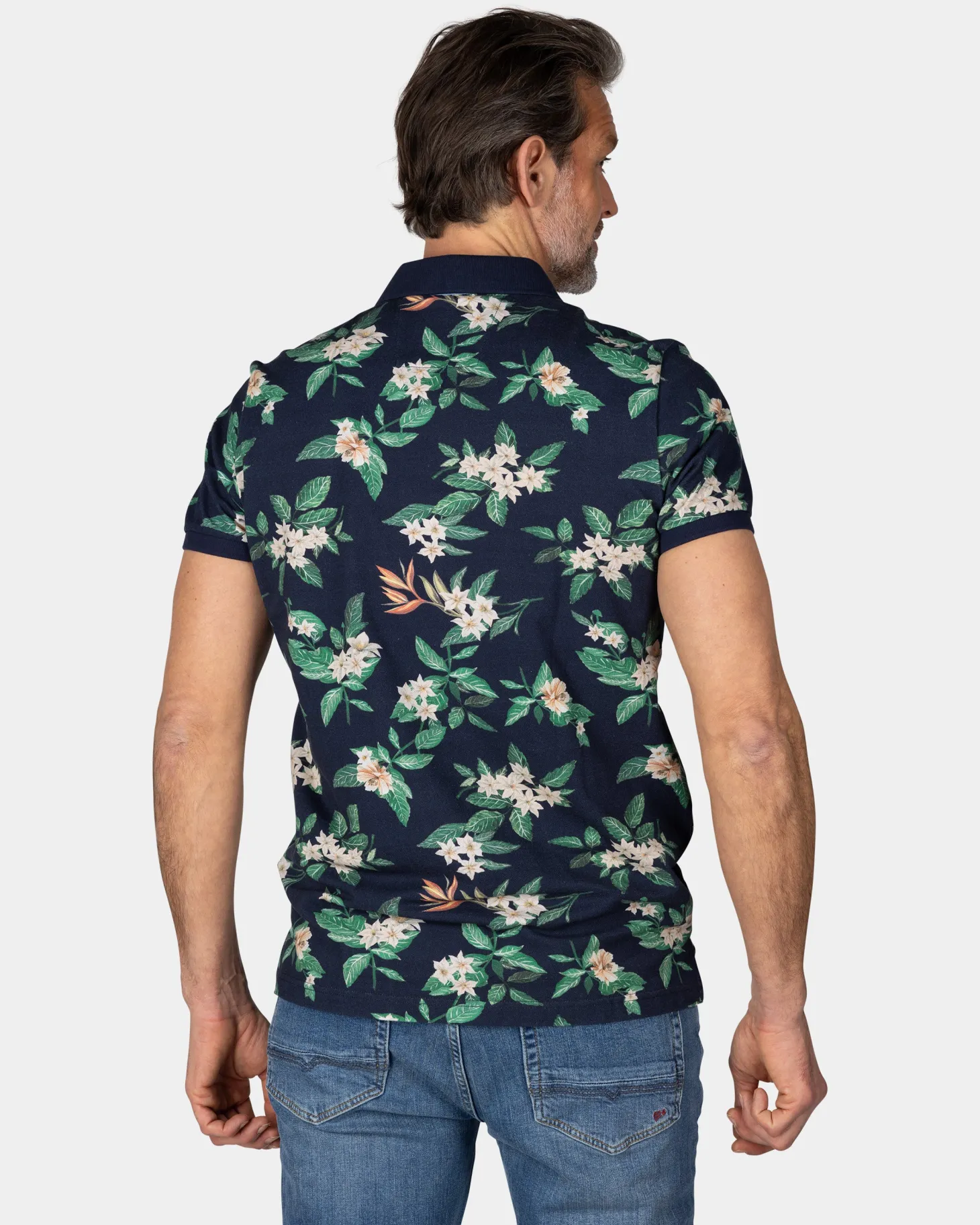 Dunkelblaues Poloshirt mit Blumenmuster