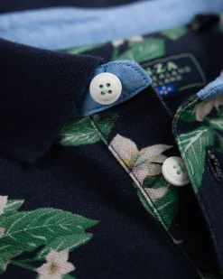 Dunkelblaues Poloshirt mit Blumenmuster