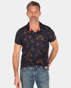 Dunkelblaues Poloshirt mit Blumendruck - Traditional Navy